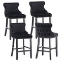 4x Velvet Upholstered Button Tufted Bar Stools with Wood Legs and Studs-Black V226-SW1824BK-2