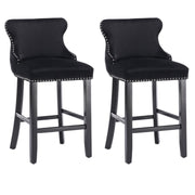 4x Velvet Upholstered Button Tufted Bar Stools with Wood Legs and Studs-Black V226-SW1824BK-2