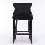 4x Velvet Upholstered Button Tufted Bar Stools with Wood Legs and Studs-Black V226-SW1824BK-2