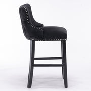 4x Velvet Upholstered Button Tufted Bar Stools with Wood Legs and Studs-Black V226-SW1824BK-2