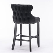 4x Velvet Upholstered Button Tufted Bar Stools with Wood Legs and Studs-Black V226-SW1824BK-2