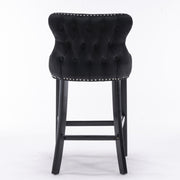 4x Velvet Upholstered Button Tufted Bar Stools with Wood Legs and Studs-Black V226-SW1824BK-2