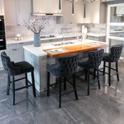 4x Velvet Upholstered Button Tufted Bar Stools with Wood Legs and Studs-Black V226-SW1824BK-2