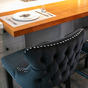 4x Velvet Upholstered Button Tufted Bar Stools with Wood Legs and Studs-Black V226-SW1824BK-2