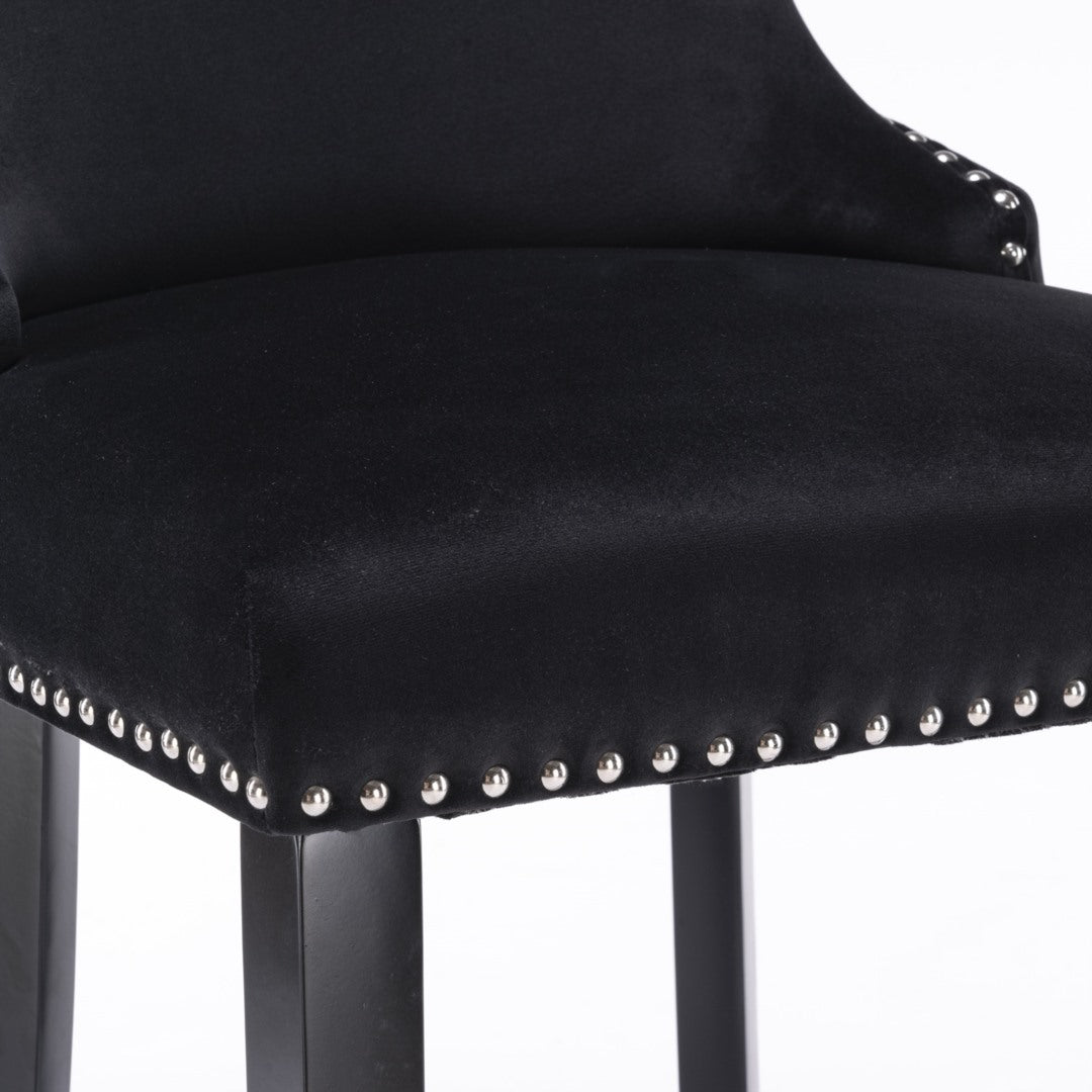 4x Velvet Upholstered Button Tufted Bar Stools with Wood Legs and Studs-Black V226-SW1824BK-2