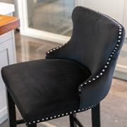 4x Velvet Upholstered Button Tufted Bar Stools with Wood Legs and Studs-Black V226-SW1824BK-2