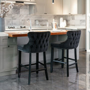 4x Velvet Upholstered Button Tufted Bar Stools with Wood Legs and Studs-Black V226-SW1824BK-2