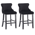 2x Velvet Upholstered Button Tufted Bar Stools with Wood Legs and Studs-Black V226-SW1824BK