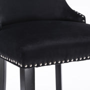 2x Velvet Upholstered Button Tufted Bar Stools with Wood Legs and Studs-Black V226-SW1824BK