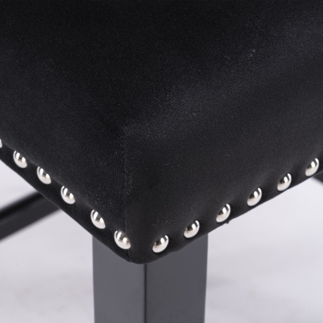 2x Velvet Upholstered Button Tufted Bar Stools with Wood Legs and Studs-Black V226-SW1824BK
