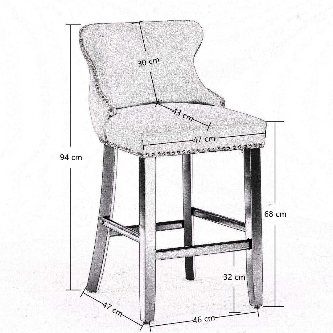 2x Velvet Upholstered Button Tufted Bar Stools with Wood Legs and Studs-Black V226-SW1824BK
