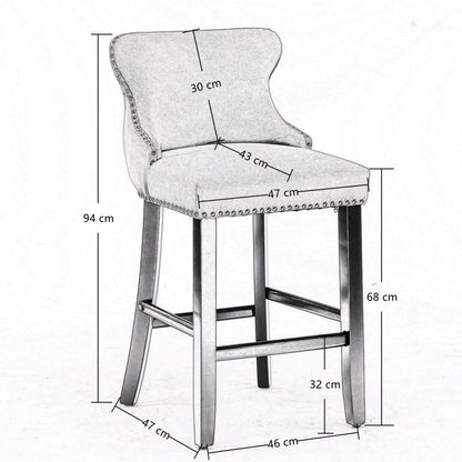 2x Velvet Upholstered Button Tufted Bar Stools with Wood Legs and Studs-Black V226-SW1824BK