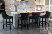 2x Velvet Upholstered Button Tufted Bar Stools with Wood Legs and Studs-Black V226-SW1824BK