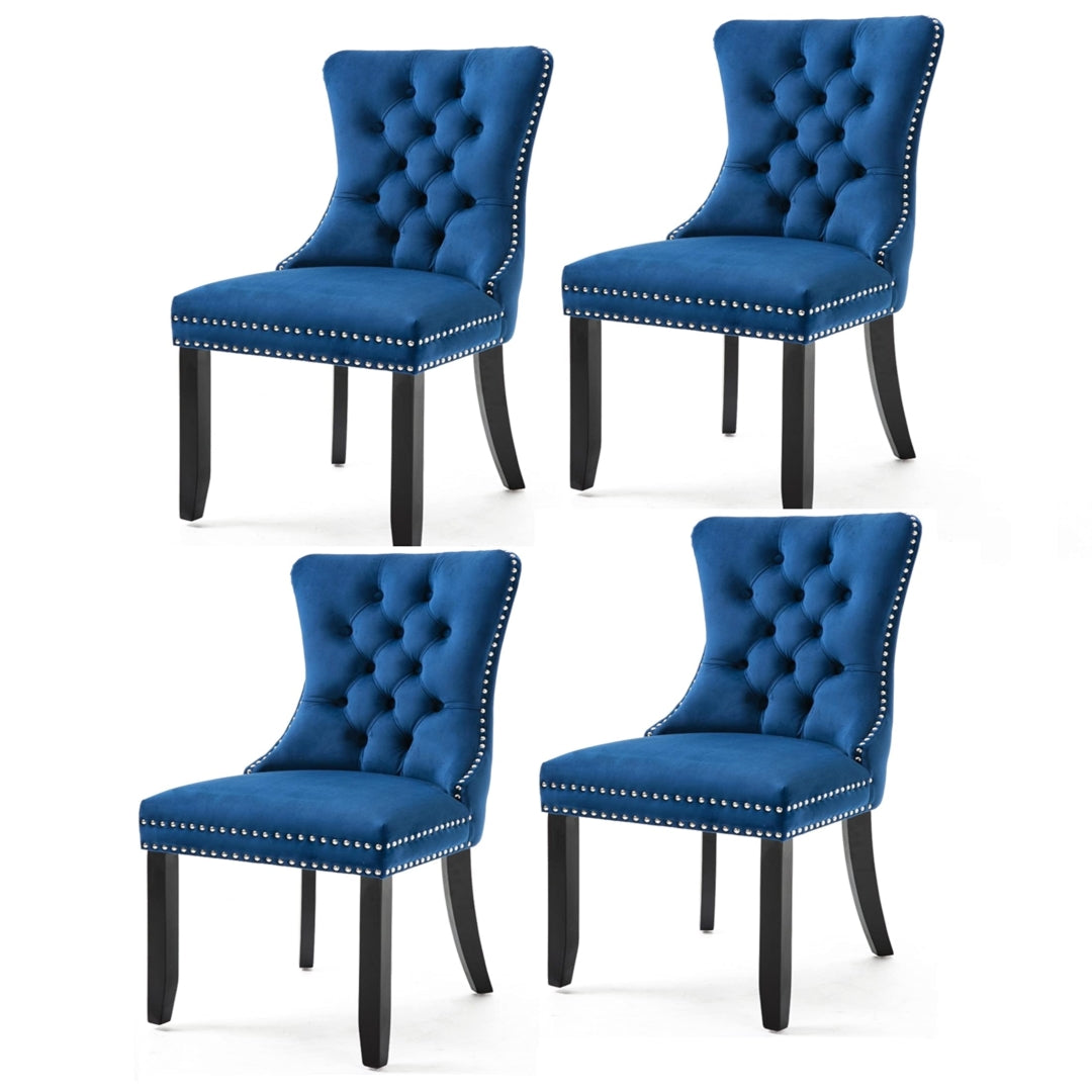 4x Velvet Dining Chairs Upholstered Tufted Kithcen Chair with Solid Wood Legs Stud Trim and Ring-Blue V226-SW1901BL-2