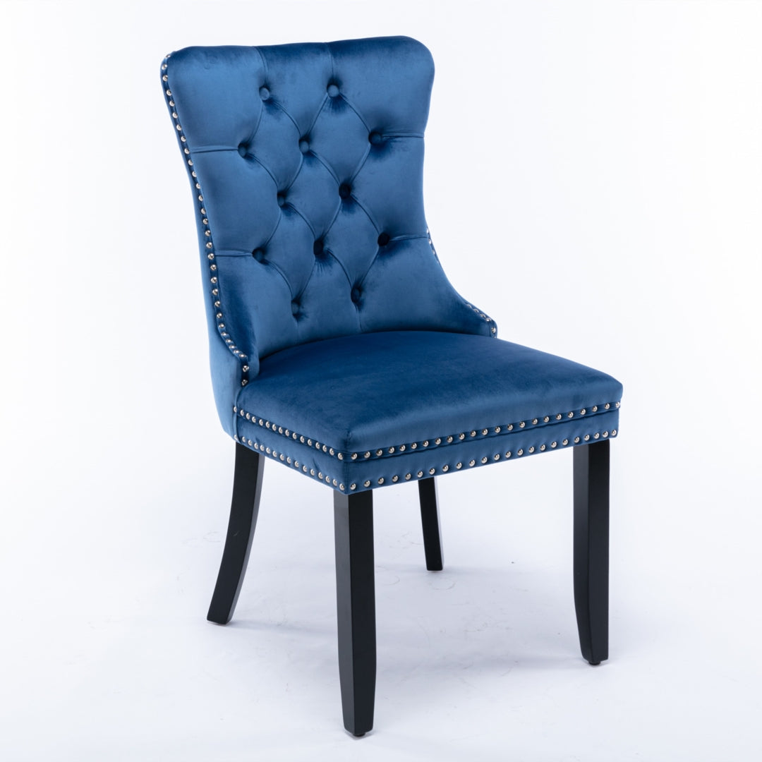 4x Velvet Dining Chairs Upholstered Tufted Kithcen Chair with Solid Wood Legs Stud Trim and Ring-Blue V226-SW1901BL-2