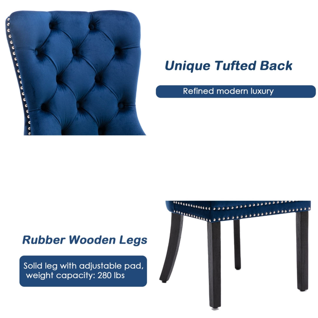 4x Velvet Dining Chairs Upholstered Tufted Kithcen Chair with Solid Wood Legs Stud Trim and Ring-Blue V226-SW1901BL-2