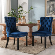 4x Velvet Dining Chairs Upholstered Tufted Kithcen Chair with Solid Wood Legs Stud Trim and Ring-Blue V226-SW1901BL-2
