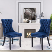 4x Velvet Dining Chairs Upholstered Tufted Kithcen Chair with Solid Wood Legs Stud Trim and Ring-Blue V226-SW1901BL-2
