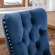 4x Velvet Dining Chairs Upholstered Tufted Kithcen Chair with Solid Wood Legs Stud Trim and Ring-Blue V226-SW1901BL-2