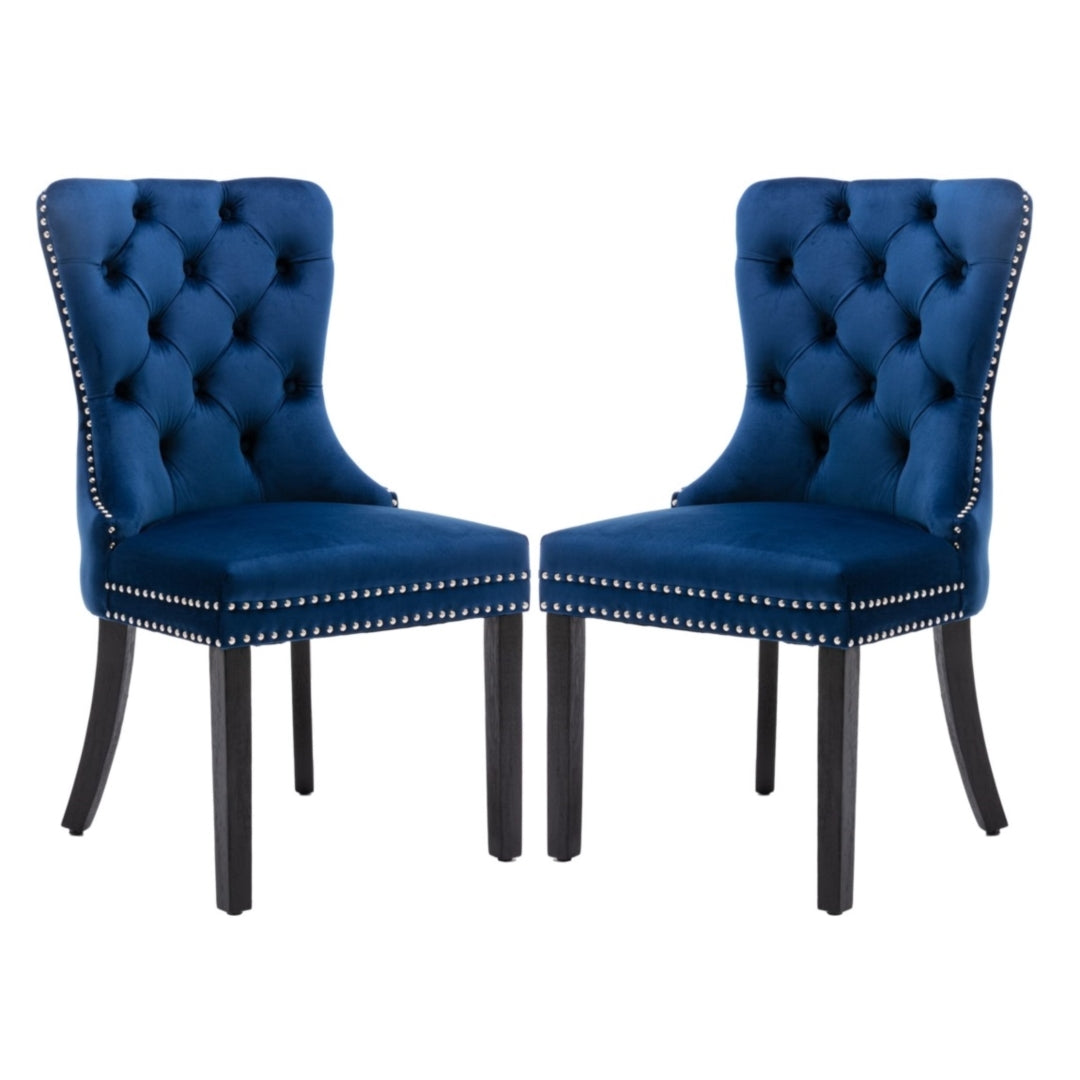 6x Velvet Dining Chairs Upholstered Tufted Kithcen Chair with Solid Wood Legs Stud Trim and Ring-Blue V226-SW1901BL-3