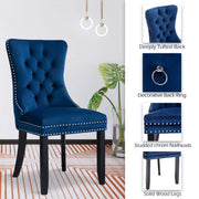 6x Velvet Dining Chairs Upholstered Tufted Kithcen Chair with Solid Wood Legs Stud Trim and Ring-Blue V226-SW1901BL-3