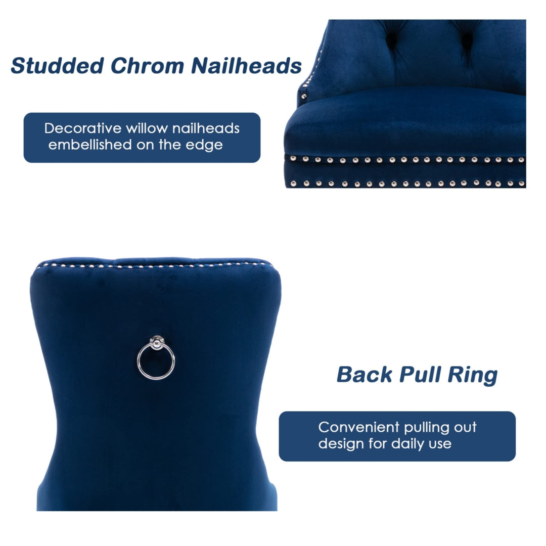 6x Velvet Dining Chairs Upholstered Tufted Kithcen Chair with Solid Wood Legs Stud Trim and Ring-Blue V226-SW1901BL-3