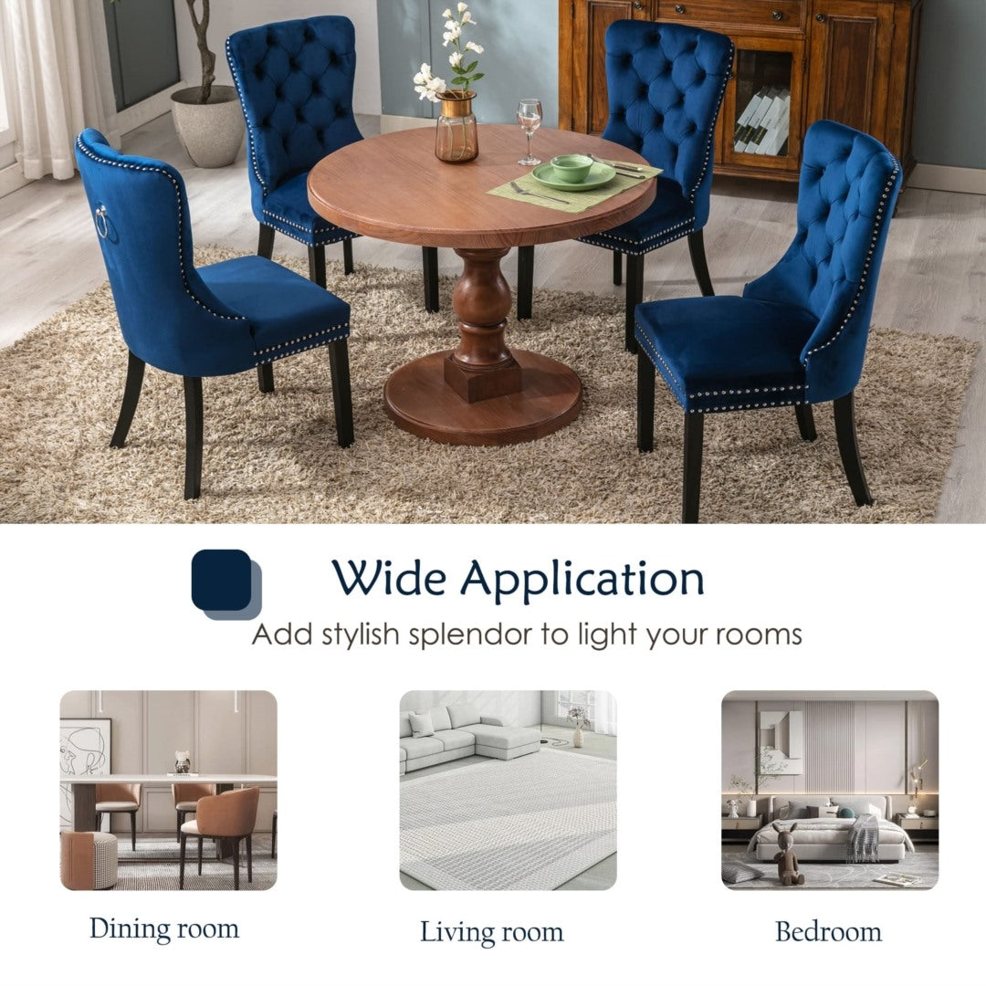 6x Velvet Dining Chairs Upholstered Tufted Kithcen Chair with Solid Wood Legs Stud Trim and Ring-Blue V226-SW1901BL-3