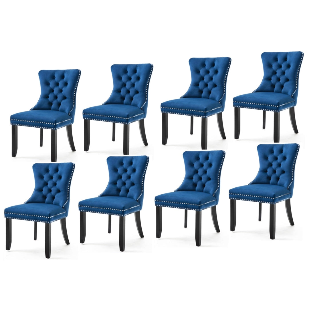 8x Velvet Dining Chairs Upholstered Tufted Kithcen Chair with Solid Wood Legs Stud Trim and Ring-Blue V226-SW1901BL-4