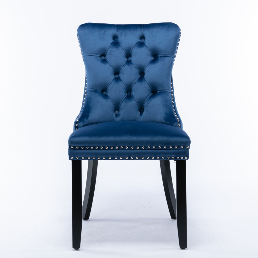 8x Velvet Dining Chairs Upholstered Tufted Kithcen Chair with Solid Wood Legs Stud Trim and Ring-Blue V226-SW1901BL-4