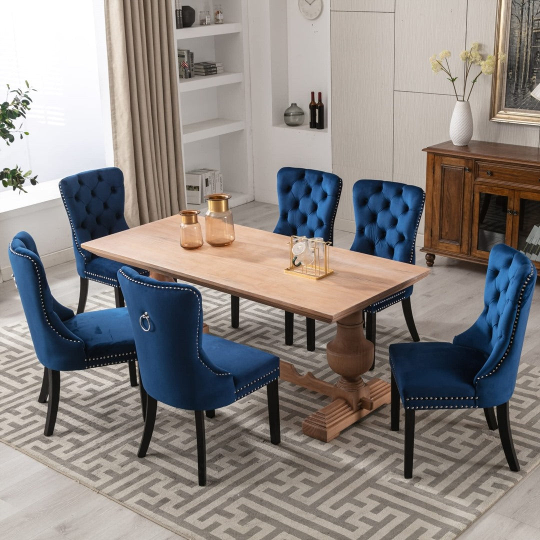 8x Velvet Dining Chairs Upholstered Tufted Kithcen Chair with Solid Wood Legs Stud Trim and Ring-Blue V226-SW1901BL-4