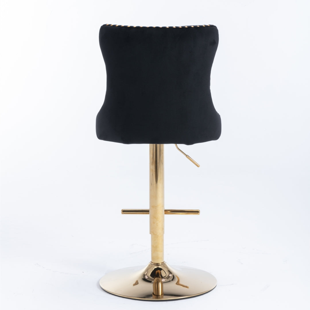 4x Height Adjustable Swivel Bar Stool Velvet Studs Barstool with Footrest and Golden Base- Black V226-SW1912BK-2