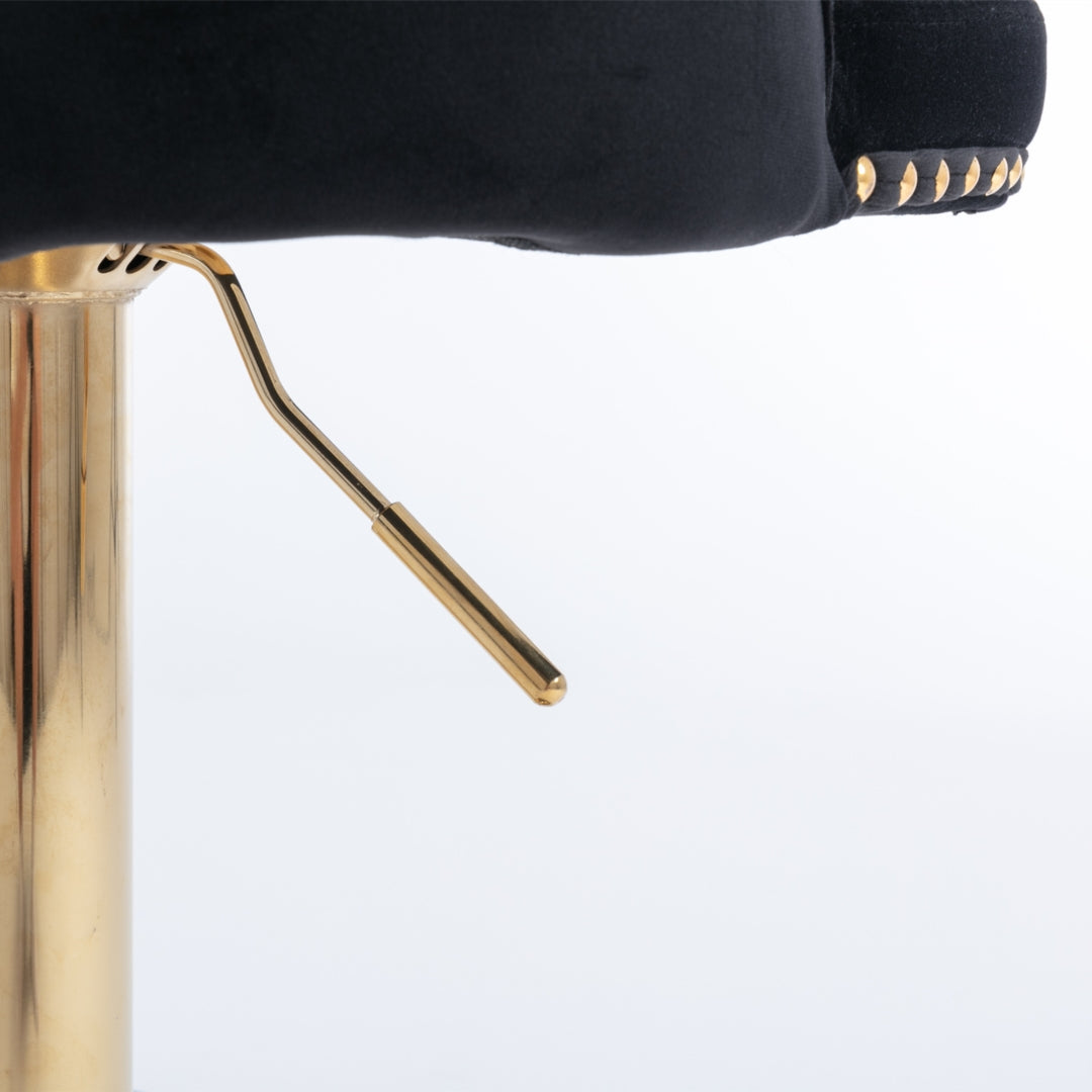 4x Height Adjustable Swivel Bar Stool Velvet Studs Barstool with Footrest and Golden Base- Black V226-SW1912BK-2