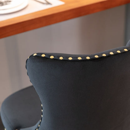 4x Height Adjustable Swivel Bar Stool Velvet Studs Barstool with Footrest and Golden Base- Black V226-SW1912BK-2