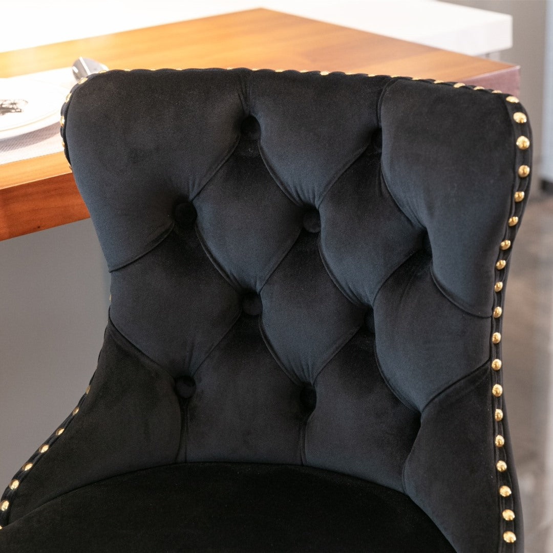 4x Height Adjustable Swivel Bar Stool Velvet Studs Barstool with Footrest and Golden Base- Black V226-SW1912BK-2