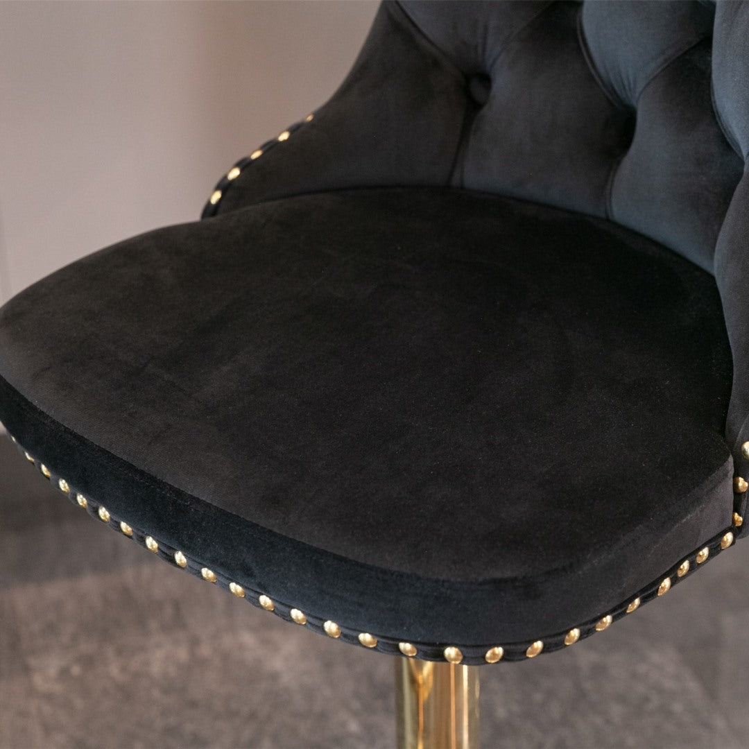 4x Height Adjustable Swivel Bar Stool Velvet Studs Barstool with Footrest and Golden Base- Black V226-SW1912BK-2