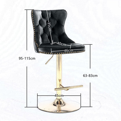 4x Height Adjustable Swivel Bar Stool Velvet Studs Barstool with Footrest and Golden Base- Grey V226-SW1912GY-2