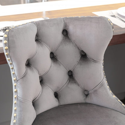 2x Height Adjustable Swivel Bar Stool Velvet Studs Barstool with Footrest and Golden Base- Grey V226-SW1912GY