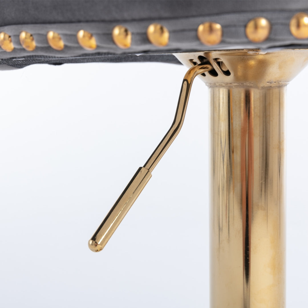 2x Height Adjustable Swivel Bar Stool Velvet Studs Barstool with Footrest and Golden Base- Grey V226-SW1912GY