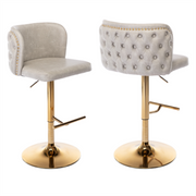 2x Faux Leather Golden Base Swivel Bar Stools- Beige V226-SW1928BG