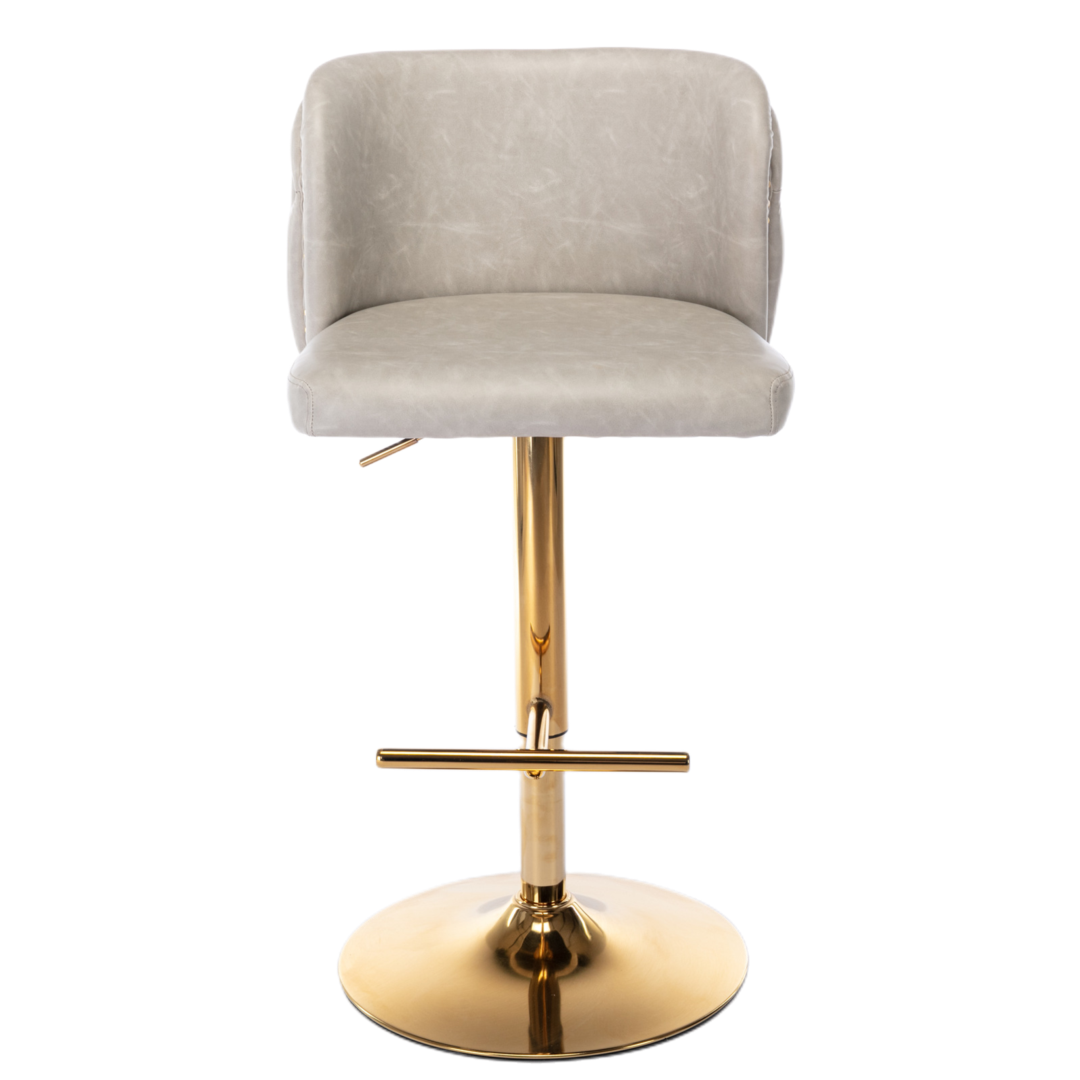 2x Faux Leather Golden Base Swivel Bar Stools- Beige V226-SW1928BG