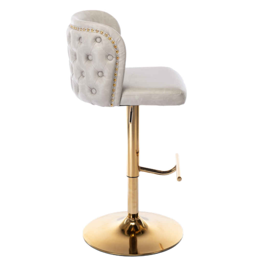 2x Faux Leather Golden Base Swivel Bar Stools- Beige V226-SW1928BG