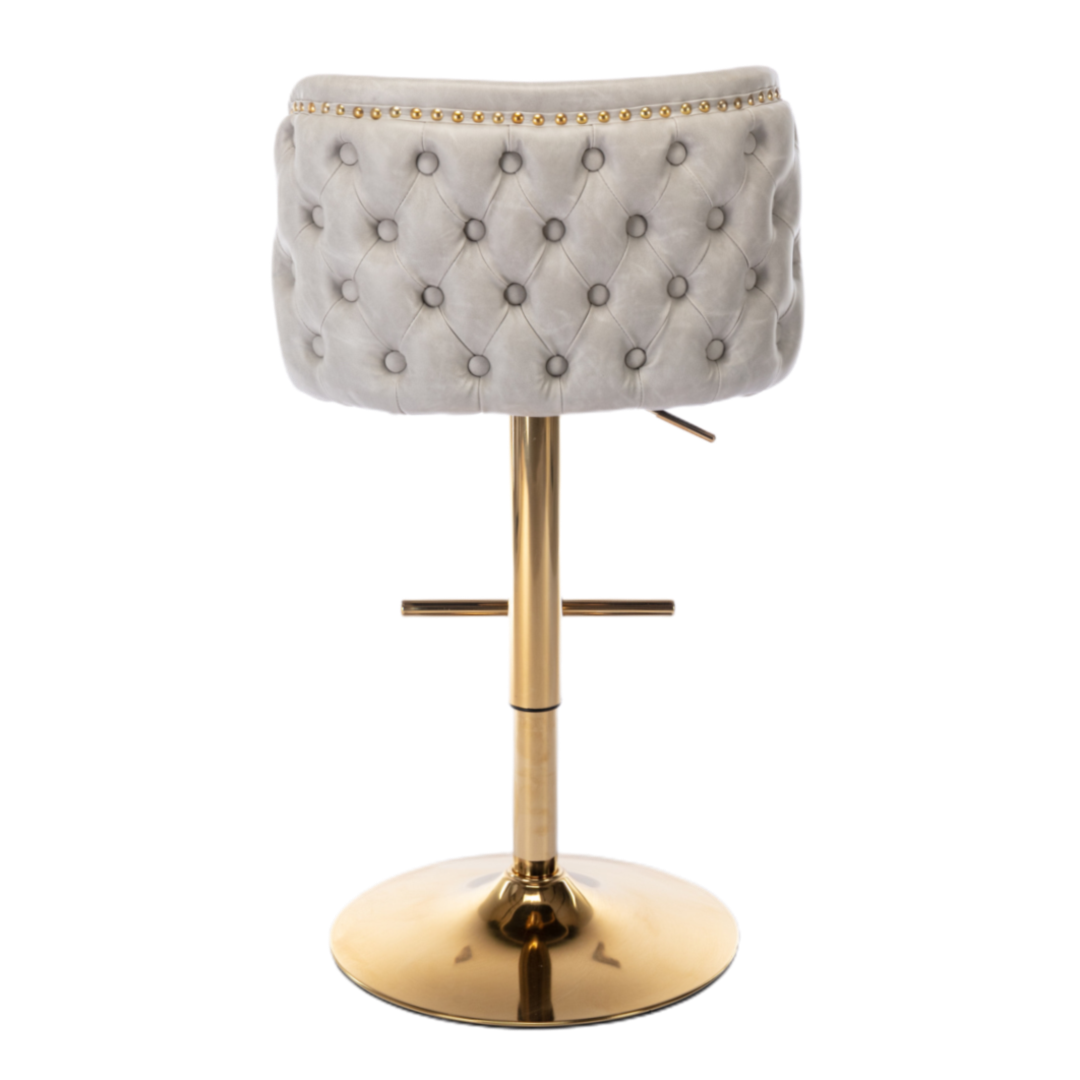 2x Faux Leather Golden Base Swivel Bar Stools- Beige V226-SW1928BG