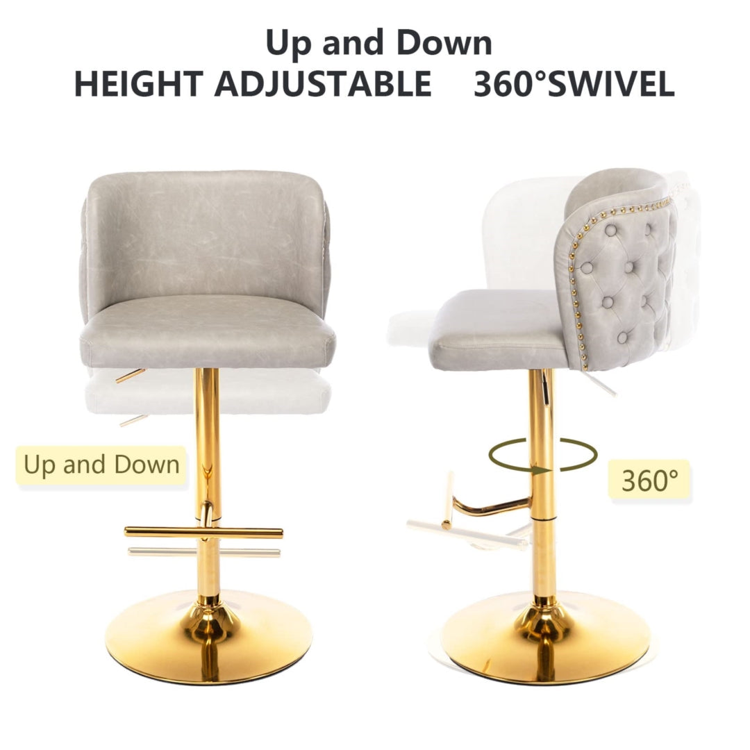 2x Faux Leather Golden Base Swivel Bar Stools- Beige V226-SW1928BG