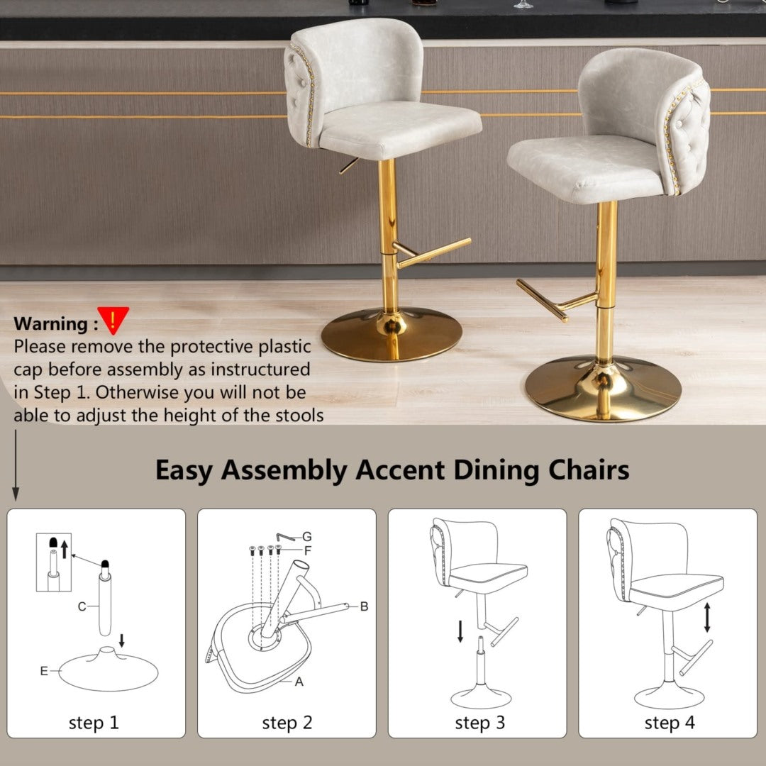 2x Faux Leather Golden Base Swivel Bar Stools- Beige V226-SW1928BG