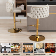 2x Faux Leather Golden Base Swivel Bar Stools- Beige V226-SW1928BG