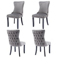 4x Velvet Upholstered Dining Chairs Tufted Wingback Side Chair with Studs Trim Solid Wood Legs for Kitchen V226-SW8809GY-2