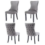 4x Velvet Upholstered Dining Chairs Tufted Wingback Side Chair with Studs Trim Solid Wood Legs for Kitchen V226-SW8809GY-2