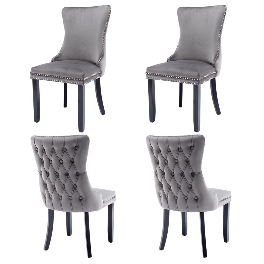4x Velvet Upholstered Dining Chairs Tufted Wingback Side Chair with Studs Trim Solid Wood Legs for Kitchen V226-SW8809GY-2