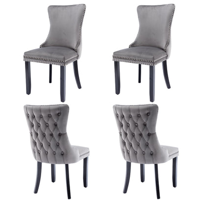 4x Velvet Upholstered Dining Chairs Tufted Wingback Side Chair with Studs Trim Solid Wood Legs for Kitchen V226-SW8809GY-2
