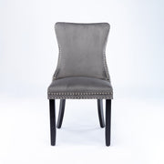 4x Velvet Upholstered Dining Chairs Tufted Wingback Side Chair with Studs Trim Solid Wood Legs for Kitchen V226-SW8809GY-2
